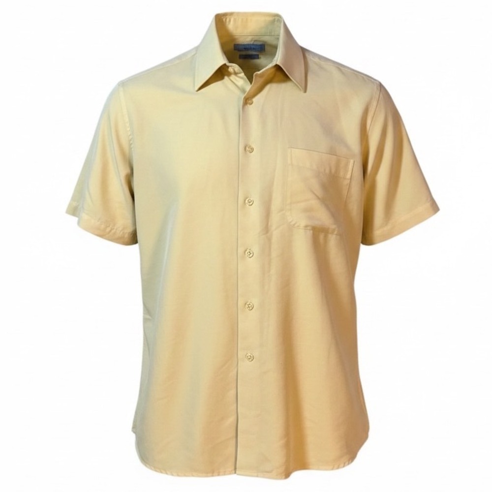 Savile Row Men's Yellow Short Sleeve Button Front Dress Shirt 16.5 Large
